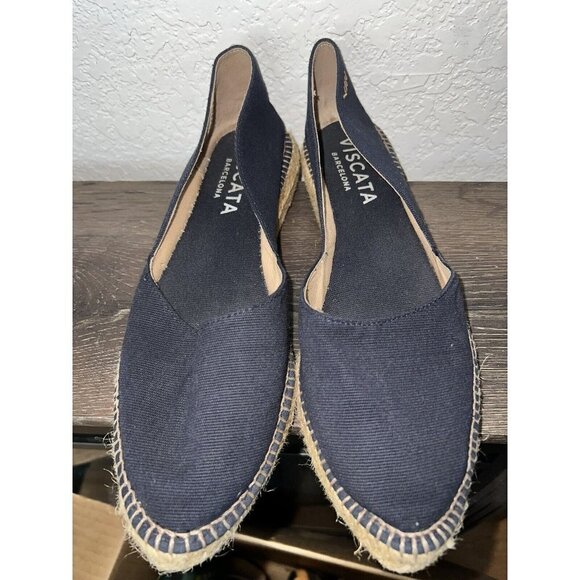 VISCATA BARCELONA Women's Espadrille Shoes Size 41 Canvas Slip On Navy Blue - Picture 4 of 9